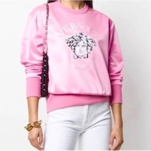 Versace Women’s Medusa Pink Crewneck Embroidered Sweatshirt Size 44 (XL)